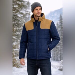 Nomad E-Josiah Padded Jacket Medium Navy Blue Tan Colorblock Winter Outdoor Coat